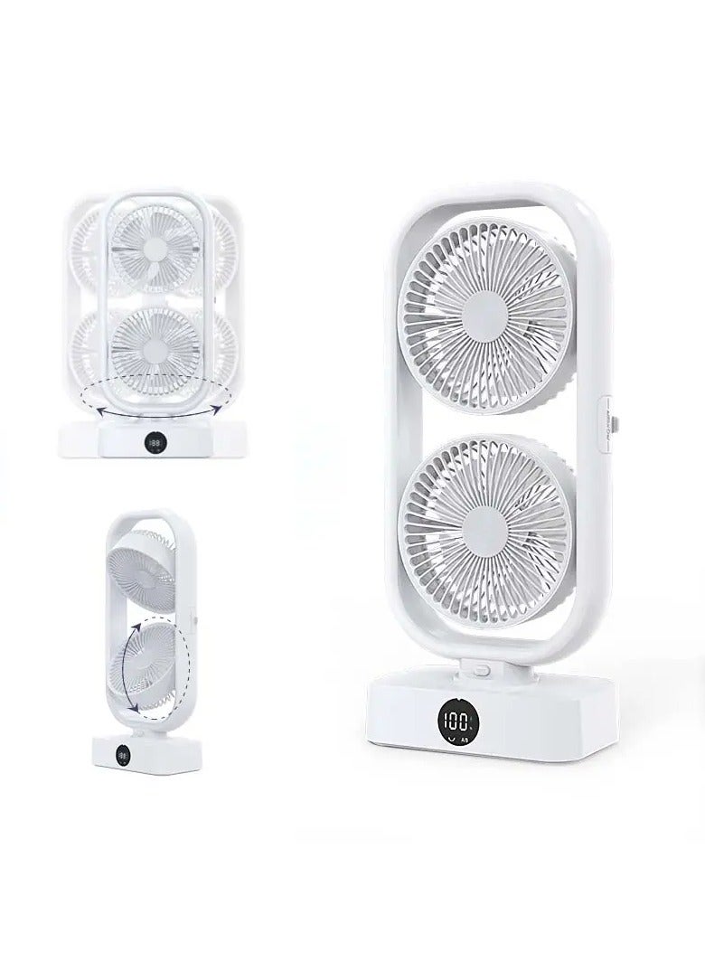 مراوح برج مزدوج بتصميم جديد مع ضوء ليلي LED قابل لإعادة الشحن وبنك طاقة محمول لسطح المكتب - Image 5