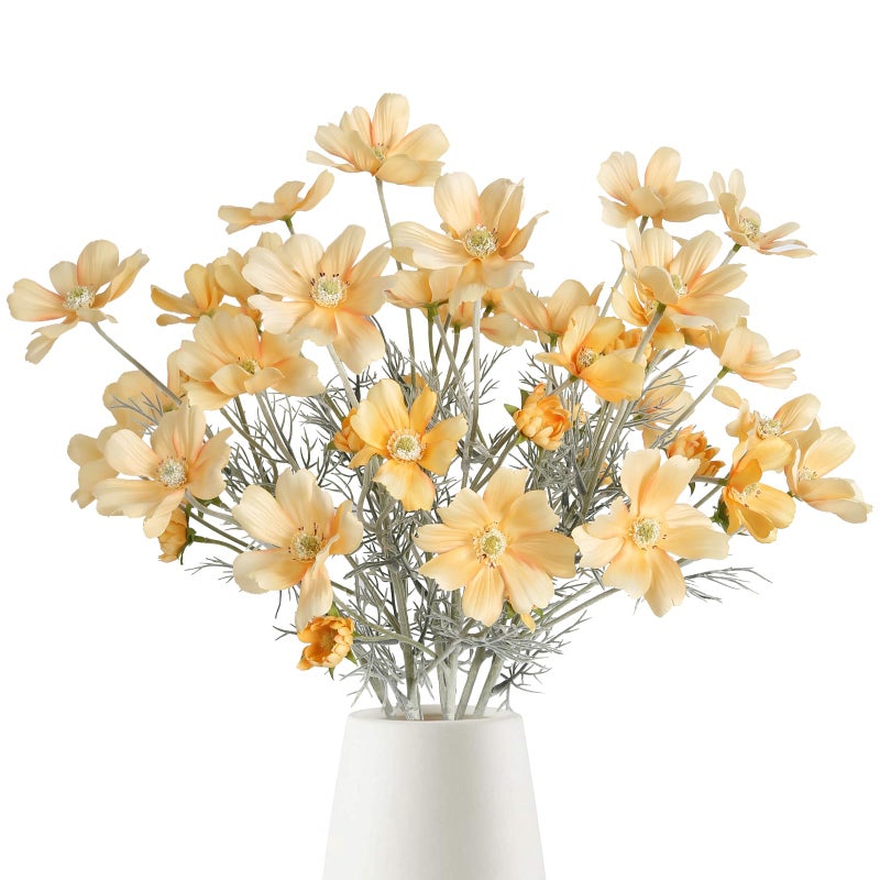 Fqueelvys 6PCS Cosmos Silk Flowers 24 Wild Flowers Artificial Fake Flowers Arrangement for Wedding Party Kitchens Home DecorationChampagne - Image 2