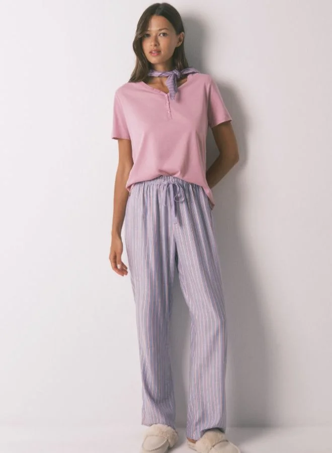 Long flannel trouser with multicoloured striped print