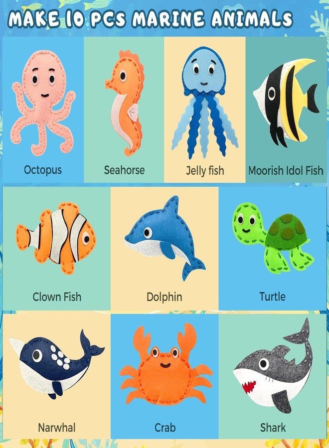 Vlokup Sea Animals Felt Sewing Kit for Kids, Ocean Animals Kids Sewing Kit for Beginners Ages 7 8 9 10 11 12， Sewing Craft Kit Educational and Fun Gift for Girls and Boys - Image 3
