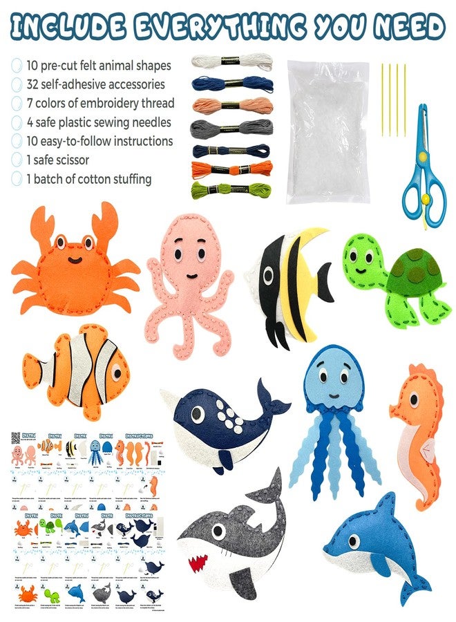 Vlokup Sea Animals Felt Sewing Kit for Kids, Ocean Animals Kids Sewing Kit for Beginners Ages 7 8 9 10 11 12， Sewing Craft Kit Educational and Fun Gift for Girls and Boys - Image 4