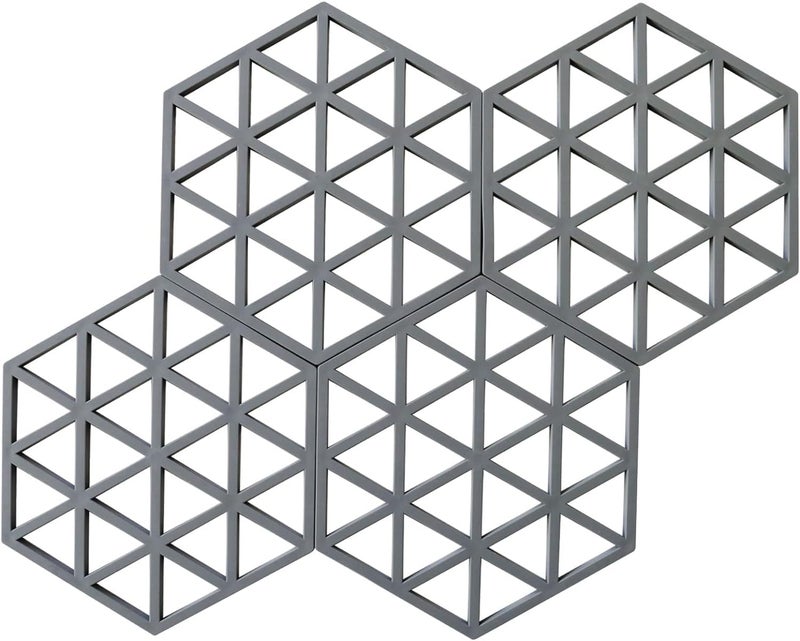 Potency Silicone Trivet Mats, Silicone Coasters Insulation Pad for Hot Pots, Pans, Dishes, Cups, Set of 4 (Grey, Triagle) - Image 1