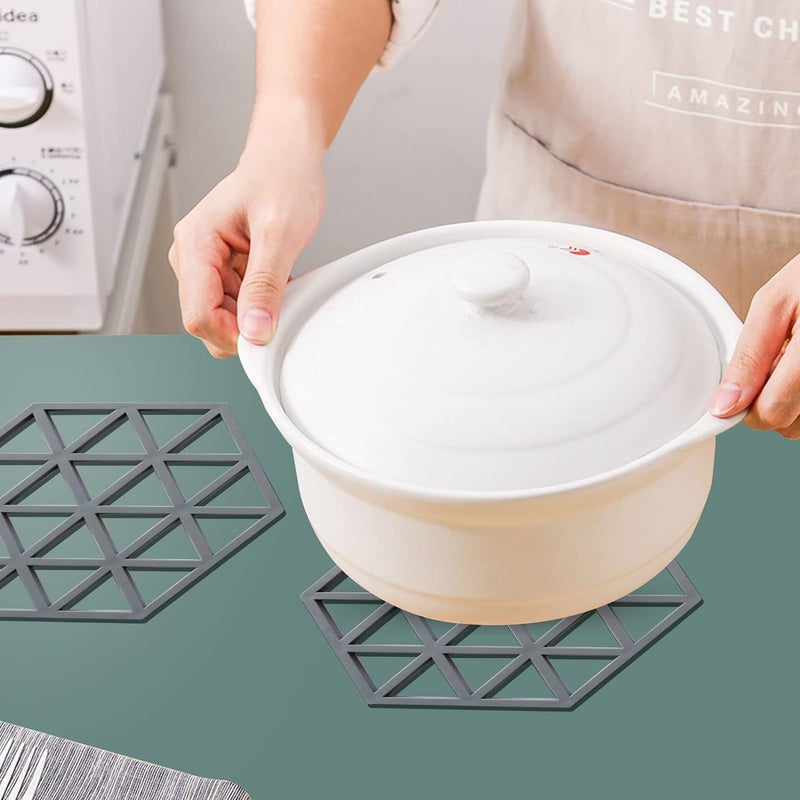 Potency Silicone Trivet Mats, Silicone Coasters Insulation Pad for Hot Pots, Pans, Dishes, Cups, Set of 4 (Grey, Triagle) - Image 2