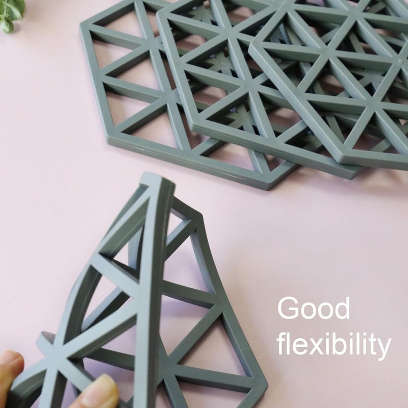 Potency Silicone Trivet Mats, Silicone Coasters Insulation Pad for Hot Pots, Pans, Dishes, Cups, Set of 4 (Grey, Triagle) - Image 5