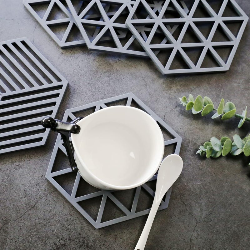 Potency Silicone Trivet Mats, Silicone Coasters Insulation Pad for Hot Pots, Pans, Dishes, Cups, Set of 4 (Grey, Triagle) - Image 3