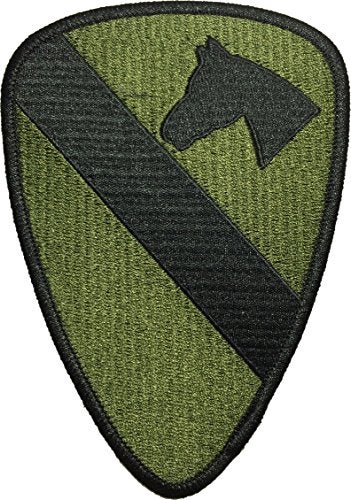Papapatch 1st Cavalry Division Unit US Army Armed Forces Sewing Iron on Embroidered Patch - Olive Drab OD (IRON-1ST-CAVA-OD) - Image 1