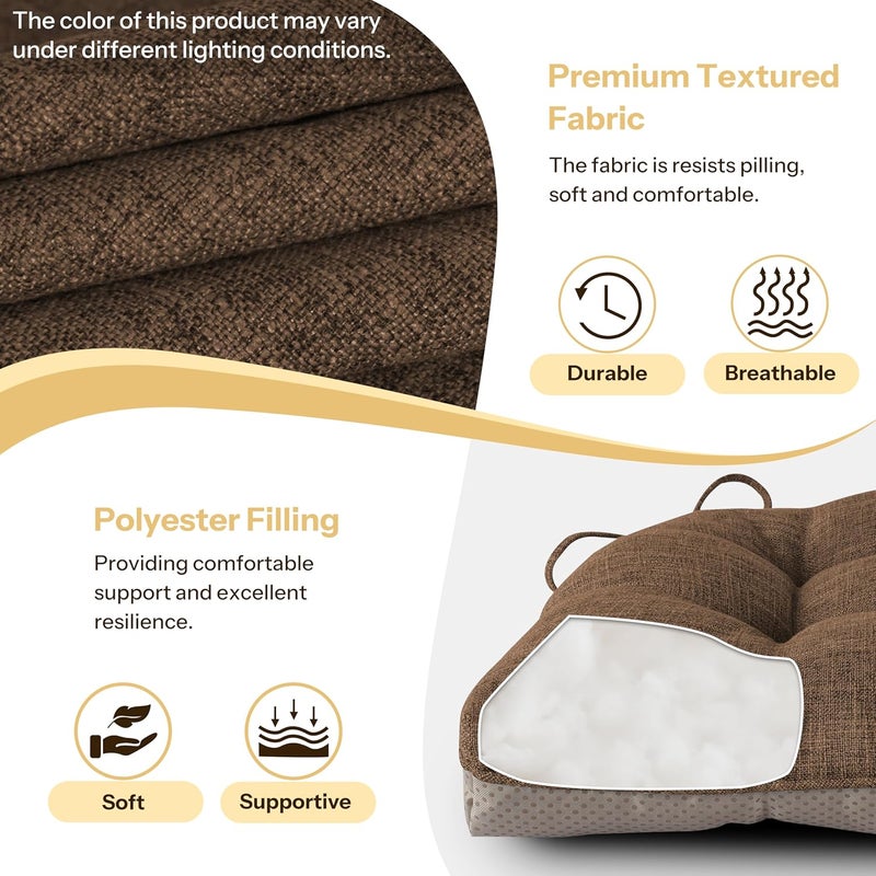 FlyGulls Non Slip Chair Cushions for Dining Chairs Set of 4 Kitchen Chair Cushions 18"x18"x3" Turfted Chair Pads Comfortable and Soft Seat Cushion with Ties, Coffee - Image 3