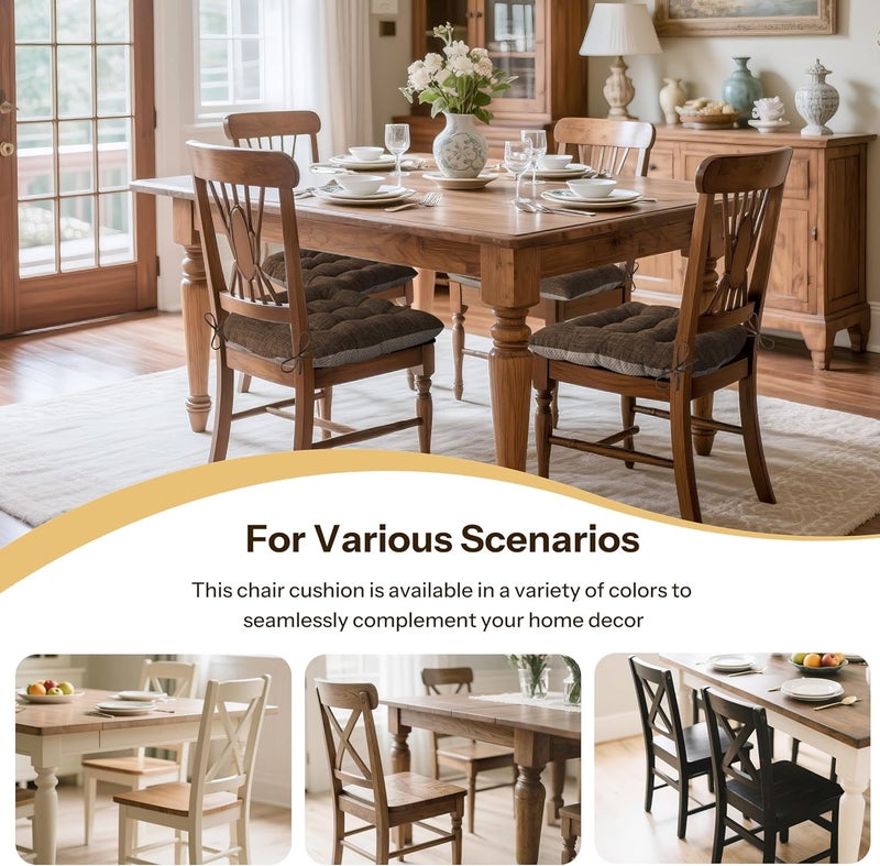 FlyGulls Non Slip Chair Cushions for Dining Chairs Set of 4 Kitchen Chair Cushions 18"x18"x3" Turfted Chair Pads Comfortable and Soft Seat Cushion with Ties, Coffee - Image 4