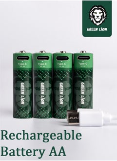 GREEN LION Rechargeable Battery AA / LED Charging Indicator / Type-C Charging Port / Accidental Leakage Protection / Easy to Open Value Pack - Green  - Image 1