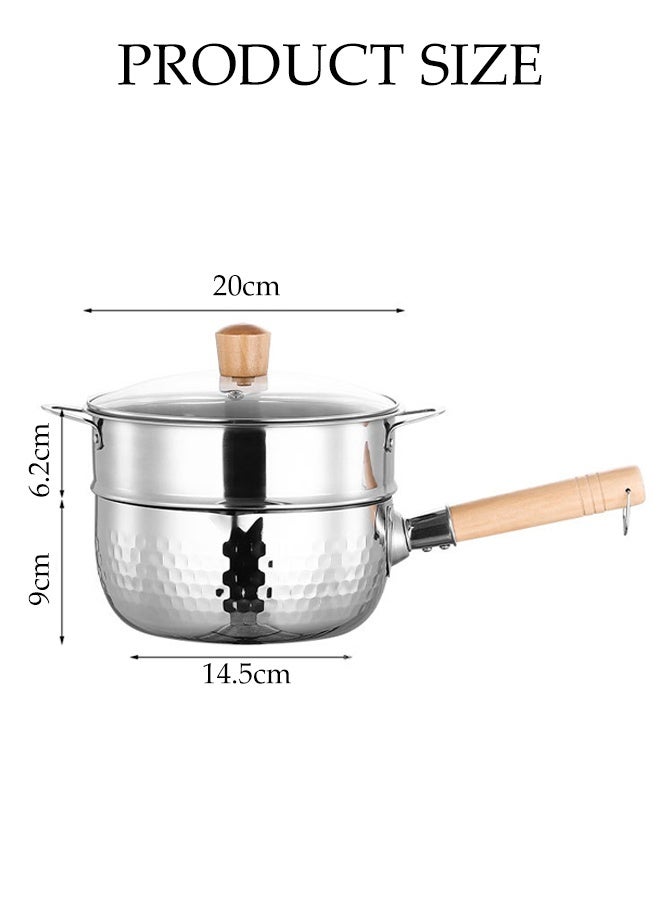 DUNISO Stainless Steel Saucepan with Steamer Basket, Cooking Pot with Glass Lid and Wooden Handle,Versatile Pan with Double drainage hole（20cm) - Image 2