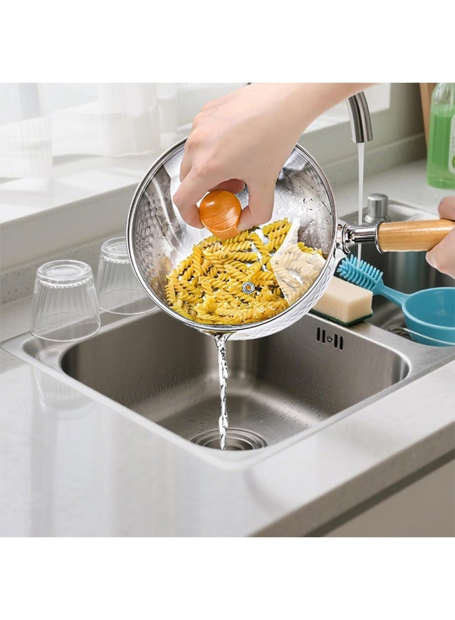 DUNISO Stainless Steel Saucepan with Steamer Basket, Cooking Pot with Glass Lid and Wooden Handle,Versatile Pan with Double drainage hole（20cm) - Image 5