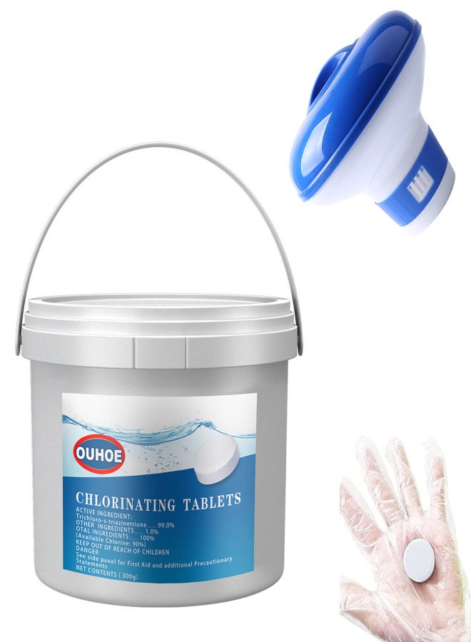 20Pcs Chlorine Tablets, Chlorinating Tablets with Chlorine Floater Dispenser, Long Lasting Chlorinating Tabs, Chlorine Tabs for for Swimming Pools Hot Tubs - Image 1
