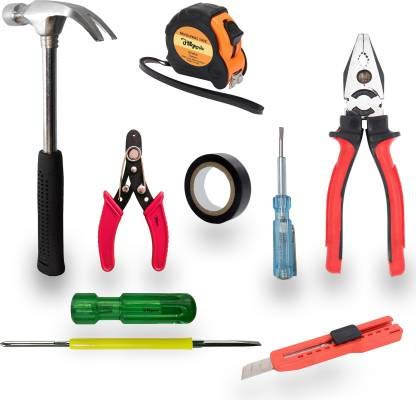 Hillgrove Hillgrove Hand Tool KitPlier Hammer Screwdriver Wire Cutter Measuring Tape 8 Tools  - Image 1