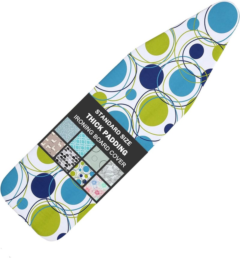 LCLW Ironing Board Cover and Pad Standard Size 15" x 54",3 Pairs of Hook and Loop Fastener Straps,Elastic Edges,Cotton Iron Board Cover with Scorch Resistant Thick Padding(Colored Circle) - Image 1