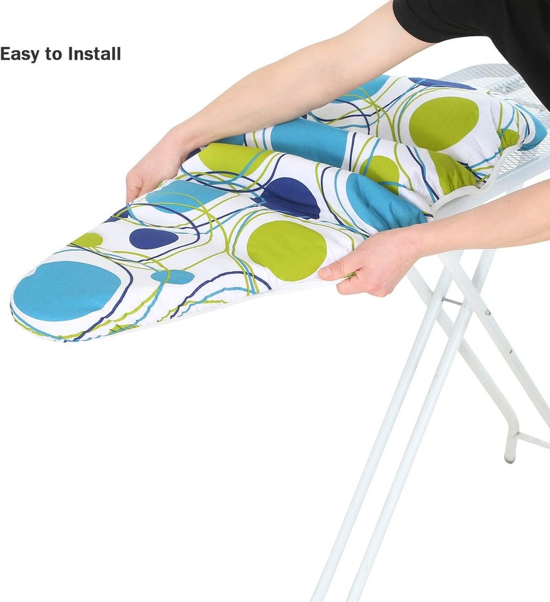 LCLW Ironing Board Cover and Pad Standard Size 15" x 54",3 Pairs of Hook and Loop Fastener Straps,Elastic Edges,Cotton Iron Board Cover with Scorch Resistant Thick Padding(Colored Circle) - Image 5