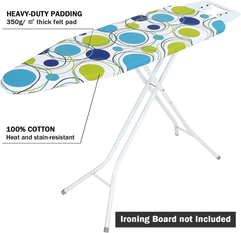 LCLW Ironing Board Cover and Pad Standard Size 15" x 54",3 Pairs of Hook and Loop Fastener Straps,Elastic Edges,Cotton Iron Board Cover with Scorch Resistant Thick Padding(Colored Circle) - Image 3