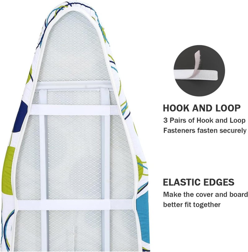 LCLW Ironing Board Cover and Pad Standard Size 15" x 54",3 Pairs of Hook and Loop Fastener Straps,Elastic Edges,Cotton Iron Board Cover with Scorch Resistant Thick Padding(Colored Circle) - Image 4