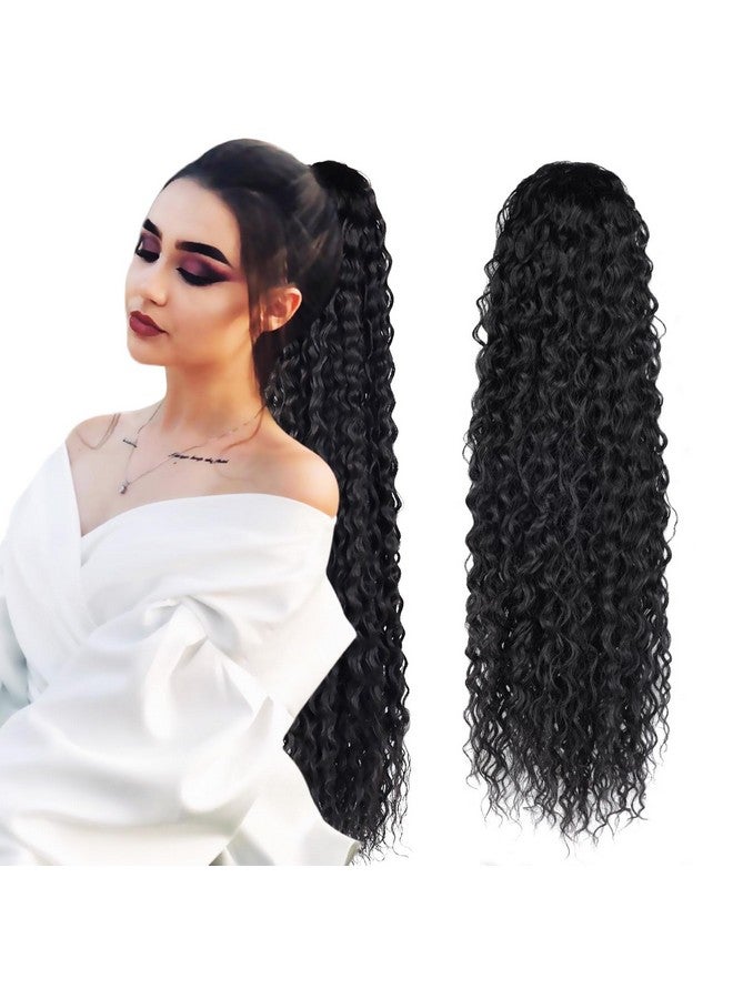BHF HAIR Long Drawstring Ponytail Extension Synthetic 26 Curly Bun Ponytail Black Clip In Hair Extensions Ponytail For Women - Image 1