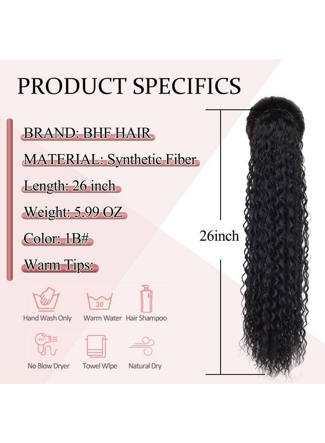 BHF HAIR Long Drawstring Ponytail Extension Synthetic 26 Curly Bun Ponytail Black Clip In Hair Extensions Ponytail For Women - Image 2