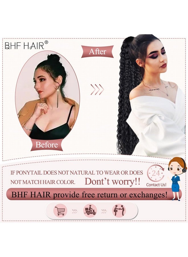 BHF HAIR Long Drawstring Ponytail Extension Synthetic 26 Curly Bun Ponytail Black Clip In Hair Extensions Ponytail For Women - Image 5