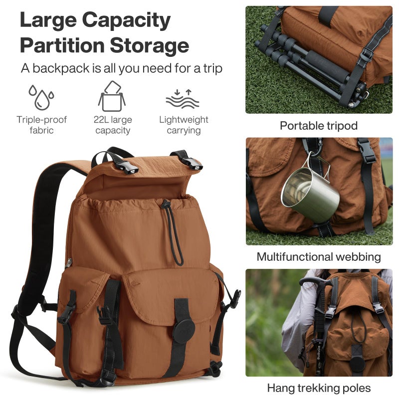 mixi Travel Backpack for Women Men, 18 Inch Carry On Laptop Backpack Flight Approved fits 16'' Laptop, Lightweight Waterproof Hiking Backpack Travel Outdoor Business Casual Daypack, Brown - Image 2