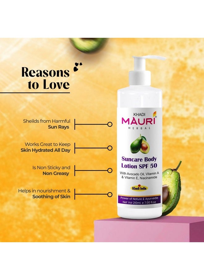 Khadi Mauri Herbal Suncare Body Lotion (Sunscreen) Spf 50 | Broad Spectrum | Hydrates & Nourishes Skin | Enriched With Avocado Oil, Vitamin A & E, Niacinamide | 210 Ml  - Image 5