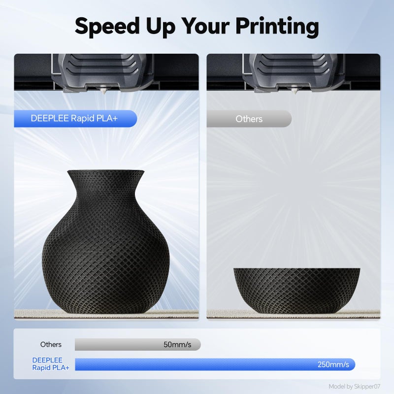 DEEPLEE Rapid PLA Plus Filament 1.75mm, High Speed 3D Printer Filament Up to 600mm/s, PLA+ Filament Dimensional Accuracy +/- 0.02 mm Fits Most FDM 3D Printer, Cardboard Spool Black 1kg - Image 3