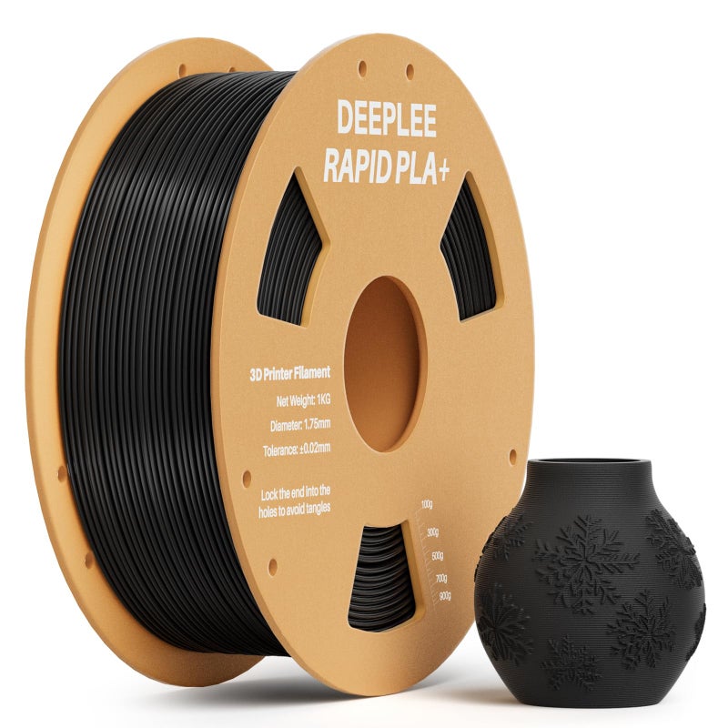 DEEPLEE Rapid PLA Plus Filament 1.75mm, High Speed 3D Printer Filament Up to 600mm/s, PLA+ Filament Dimensional Accuracy +/- 0.02 mm Fits Most FDM 3D Printer, Cardboard Spool Black 1kg - Image 1