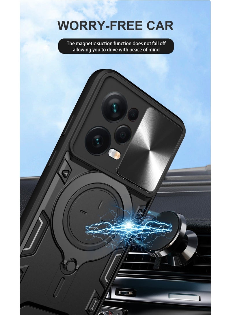 TEAM LUXURY Xiaomi Redmi Note 12 Pro 5G/ POCO X5 Pro 5G Black Mobile Phone Case Cover, Slide Camera Lens Cover, 360°Rotating Kickstand Ring, Bumper Shockproof Phone Case，Compatible with Car Magnetic Mount  - Image 5