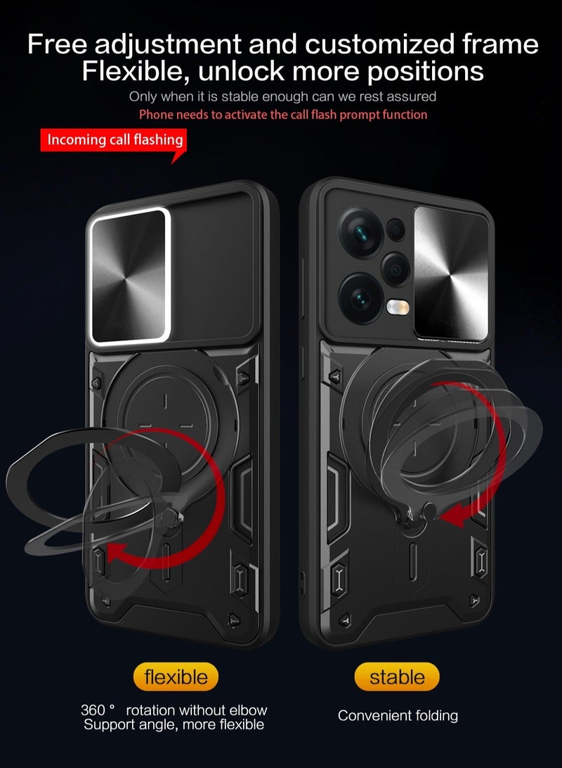 TEAM LUXURY Xiaomi Redmi Note 12 Pro 5G/ POCO X5 Pro 5G Black Mobile Phone Case Cover, Slide Camera Lens Cover, 360°Rotating Kickstand Ring, Bumper Shockproof Phone Case，Compatible with Car Magnetic Mount  - Image 2