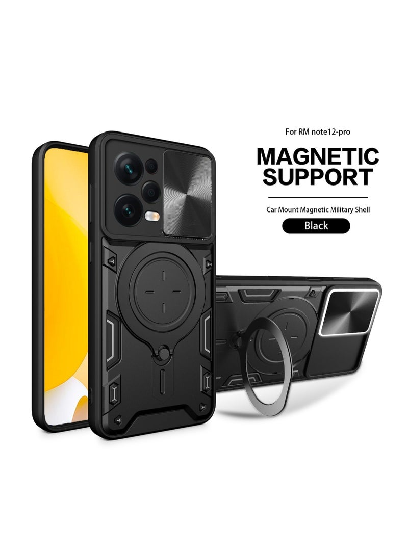 TEAM LUXURY Xiaomi Redmi Note 12 Pro 5G/ POCO X5 Pro 5G Black Mobile Phone Case Cover, Slide Camera Lens Cover, 360°Rotating Kickstand Ring, Bumper Shockproof Phone Case，Compatible with Car Magnetic Mount  - Image 1