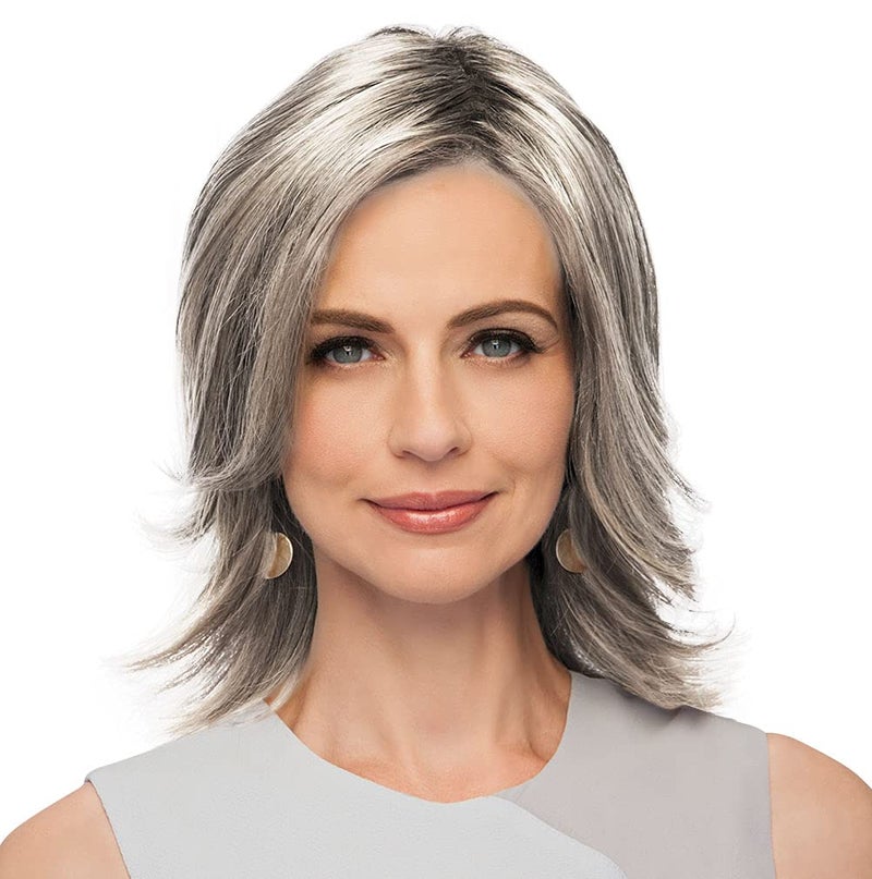 Gabor Top Perfect Hair Topper Color GL 5156 SUGARED PEWTER Wigs 10 Long Clip In Flexlite Synthetic Conceals Thinning Hair