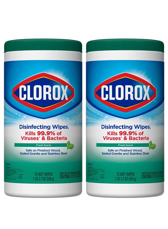 كلوركس مناديل مطهرة مبللة برائحة منعشة، 2 × 75 منديلًا