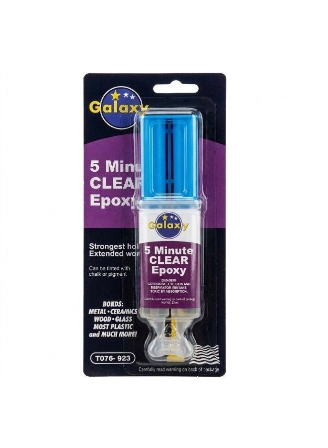 Galaxy 5 Minute Clear Epoxy - Professional Strength Dual Syringe Adhesive - Bonds Metal, Ceramic, Wood, Glass & Plastic - Fast Setting Clear Epoxy Resin for Repairs, Crafts & DIY Projects - 25ml - Image 1