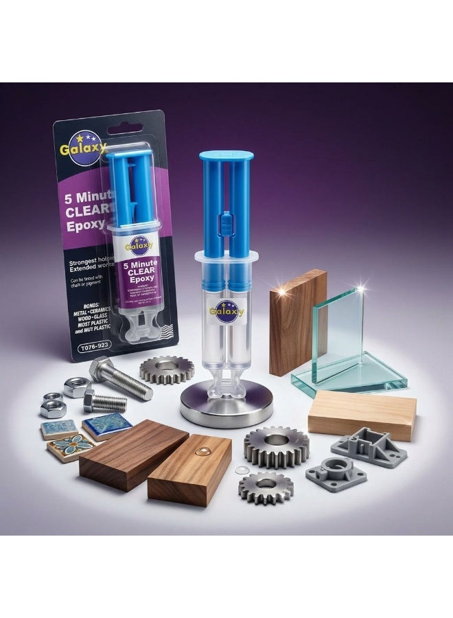 Galaxy 5 Minute Clear Epoxy - Professional Strength Dual Syringe Adhesive - Bonds Metal, Ceramic, Wood, Glass & Plastic - Fast Setting Clear Epoxy Resin for Repairs, Crafts & DIY Projects - 25ml - Image 4