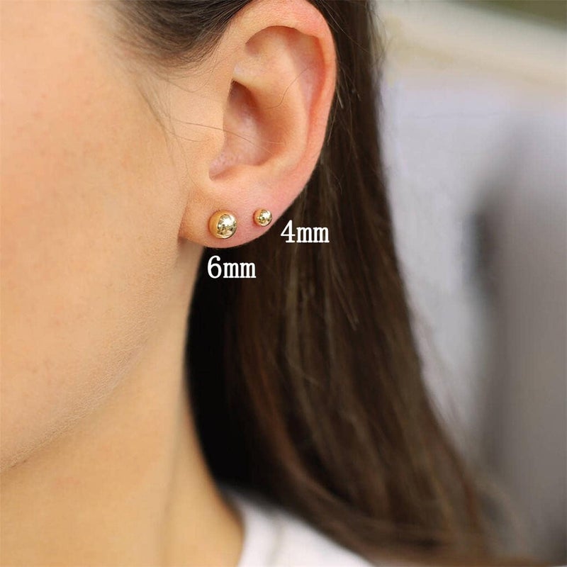 showself 14K Gold Filled Polished Small CZ Pearl Ball Stud Earrings Set for Women Men 20G Surgical Steel Hypoallergenic Piercing Studs for Sensitive Ear, Pack of 6 Pairs - Image 5