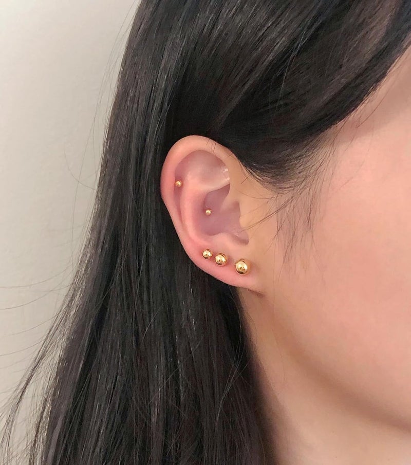 showself 14K Gold Filled Polished Small CZ Pearl Ball Stud Earrings Set for Women Men 20G Surgical Steel Hypoallergenic Piercing Studs for Sensitive Ear, Pack of 6 Pairs - Image 2