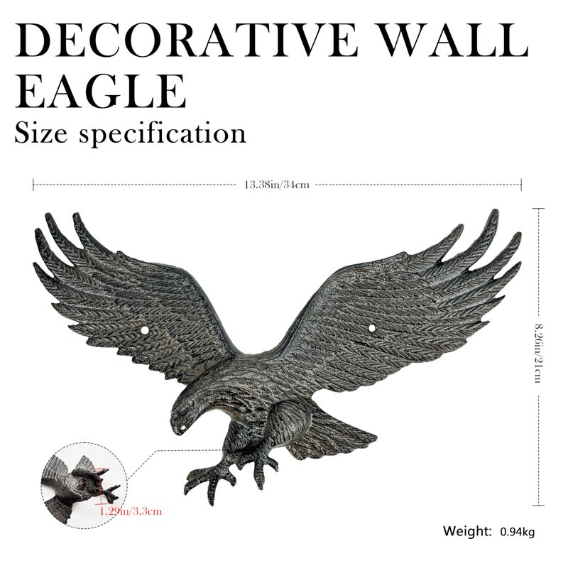 Linton Arts Metal Eagle Wall Decor â€“ Cast Iron Patriotic Decoration Wall Art for Outdoor & Indoor, American Eagle Wall Hanging for Home, Garden, Patio, Door,Garage Decoration - Image 3