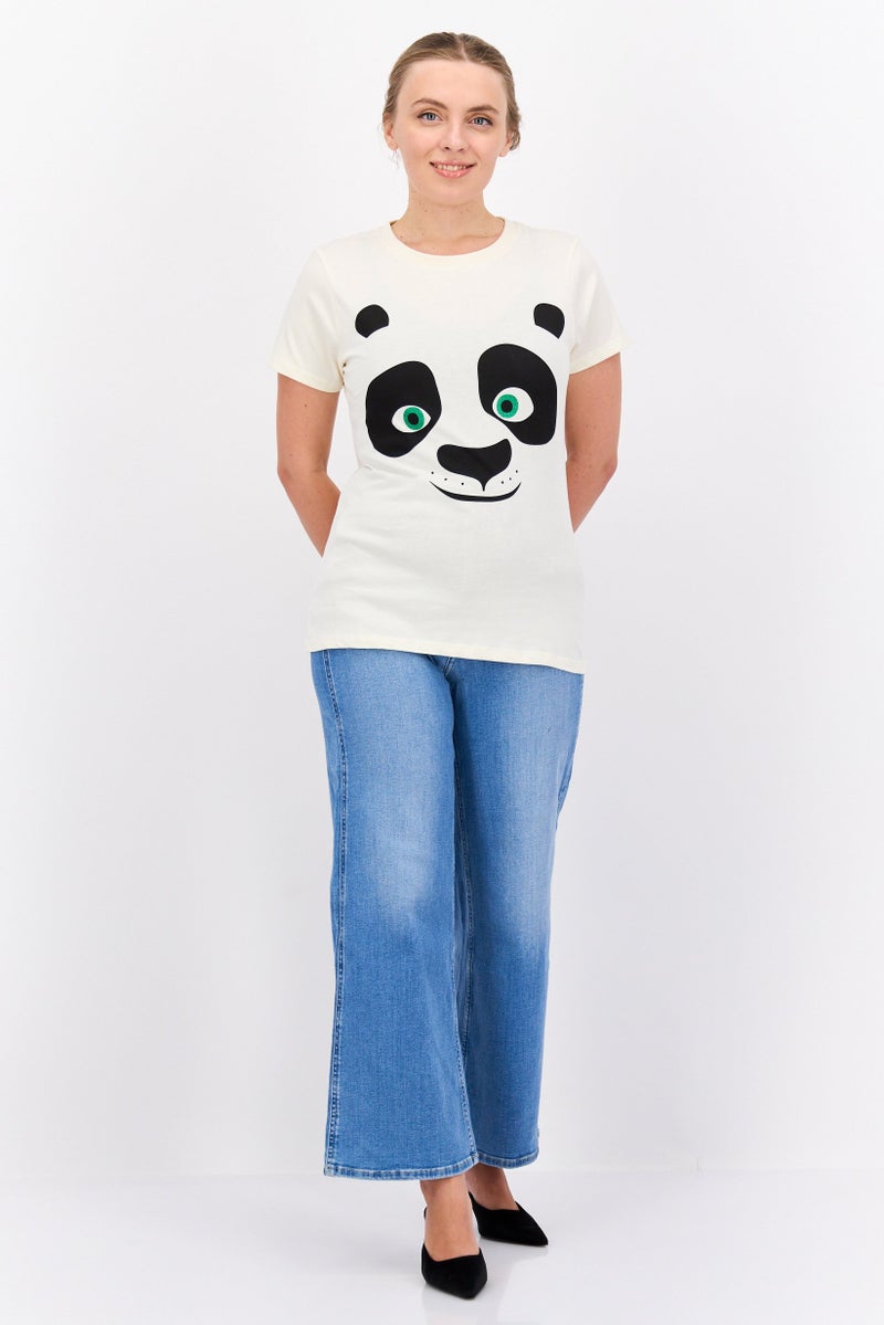 Kung Fu Panda Women Round Neck Short Sleeves Graphic Print T-Shirt, Off White - Image 2