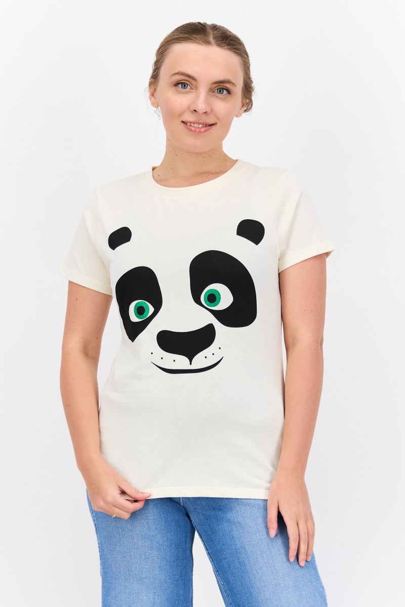 Kung Fu Panda Women Round Neck Short Sleeves Graphic Print T-Shirt, Off White - Image 1