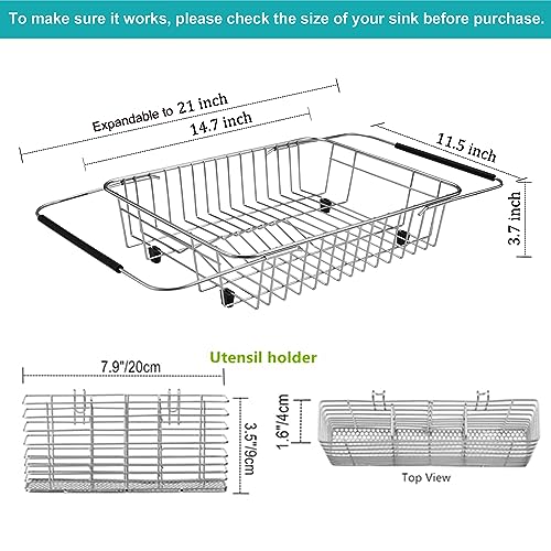 iPEGTOP Expandable Dish Drying Rack Organizer and Utensil Cutlery Holder, 304 Stainless Steel Over Sink Dish Rack, Dish Drainer in Sink or On Counter, Rustproof - Image 5