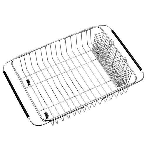 iPEGTOP Expandable Dish Drying Rack Organizer and Utensil Cutlery Holder, 304 Stainless Steel Over Sink Dish Rack, Dish Drainer in Sink or On Counter, Rustproof - Image 1