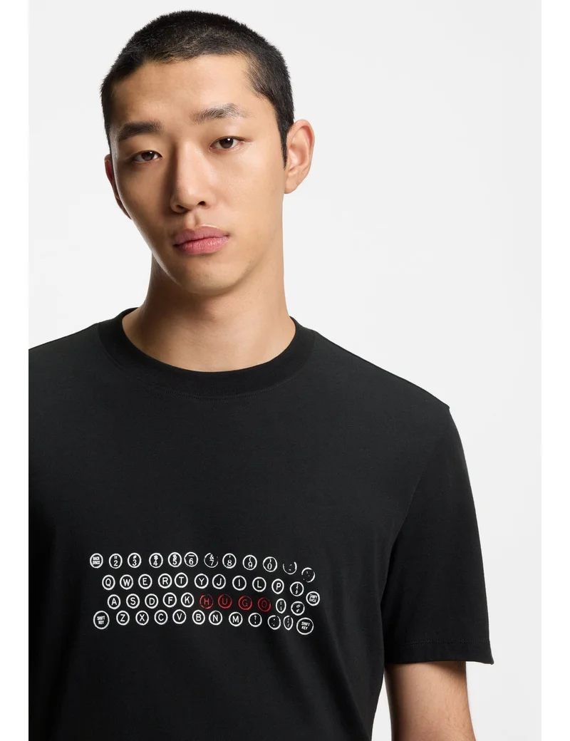 هوجو تيشيرت قطني مطبوع برسومات