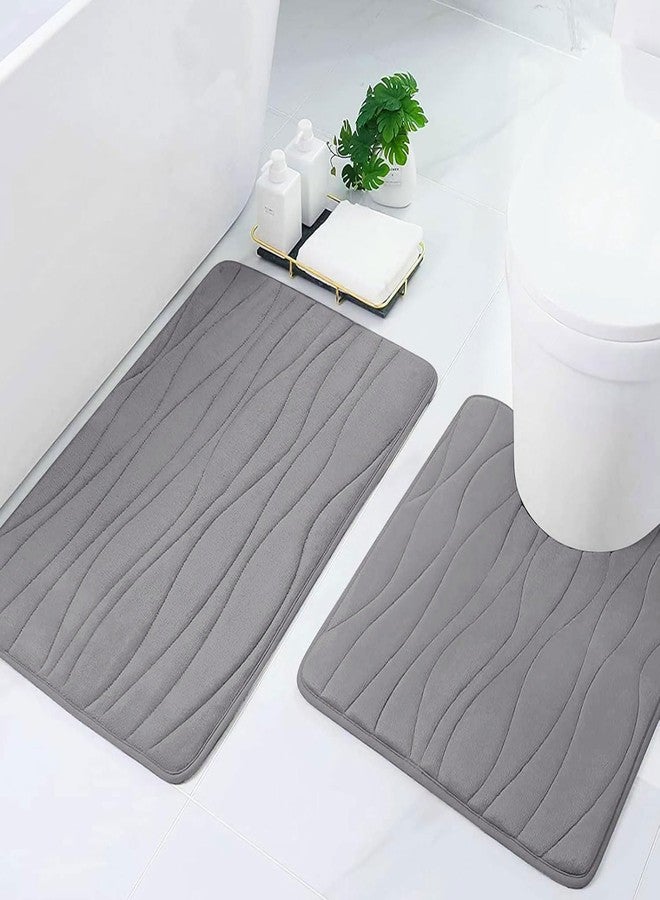 Buganda Memory Foam 2 Pieces Bath Rugs Set - Soft Non-Slip Thick Bath Mat and Contour Toilet Rug, Absorbent Washable Bathroom Rugs and Mats Set (24" x 20" + 30" x 20",Dark Grey) - Image 1