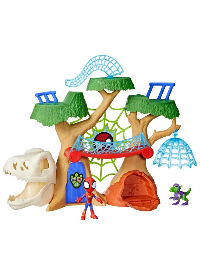 SPIDEY AND HIS AMAZING FRIENDS سبايدي وأصدقاؤه المذهلون مجموعة ألعاب شجرة الديناصورات من مارفل، مجموعة تماثيل أكشن سبايدر مان وغوبلين رابتور بحجم 4 إنش، للأعمار من 3 سنوات وما فوق - Image 1