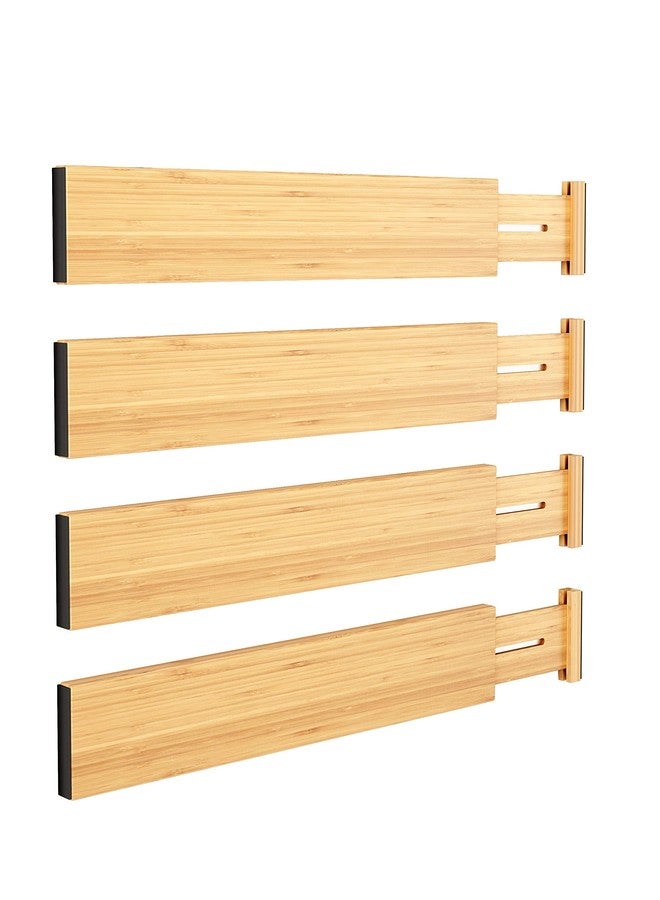 BAMEOS 3" H Large Bamboo Drawer Dividers Adjustable Drawer Organization Expandable Drawer Organizer Utensil Organizers for Kitchen Dresser Bathroom Bedroom and Office 4-pack - Image 1