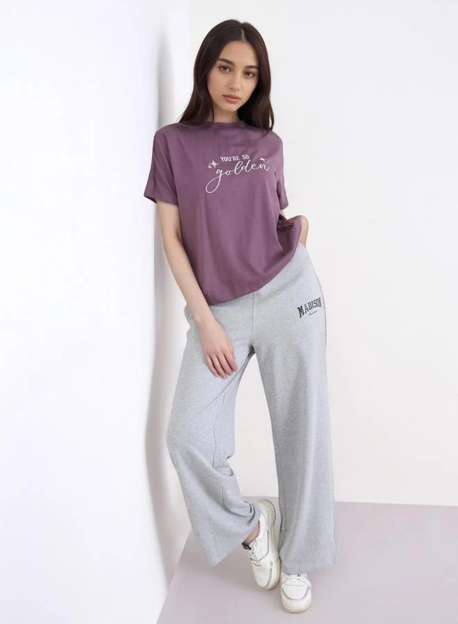 Styli Styli Purple Lurex Embroidered Boxy T-Shirt
