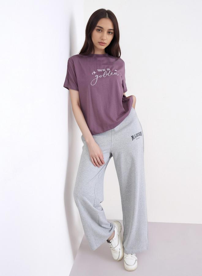 Styli Purple Lurex Embroidered Boxy T-Shirt - Image 2