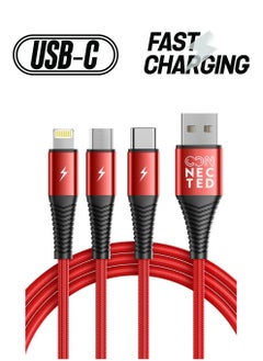 Connected Thicky 3-in-1 Charging Cable USB-A To Lightning ,USB-C, Micro USB - 1.2m