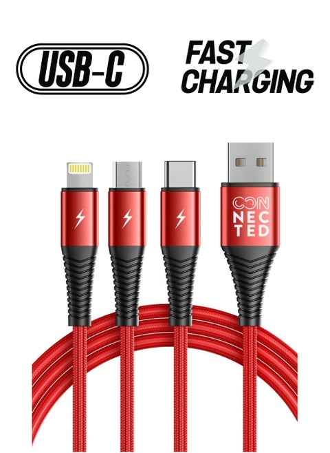 Connected Thicky 3-in-1 Charging Cable USB-A To Lightning ,USB-C, Micro USB - 1.2m